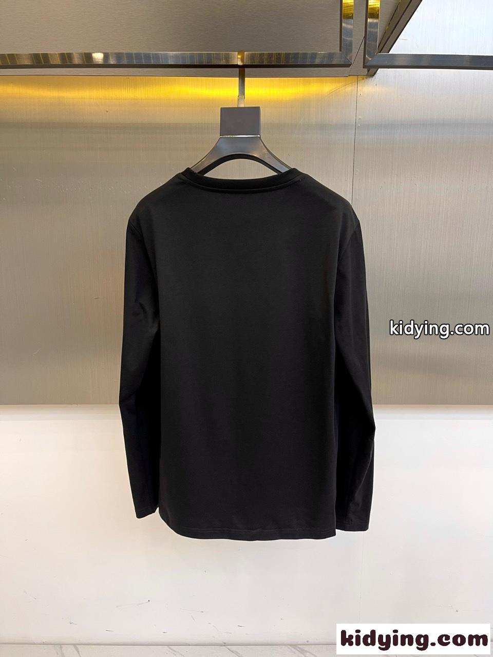 シンプル コットン 長袖Tシャツ エルメス Tシャツ コピー クルーネック ブラック-4