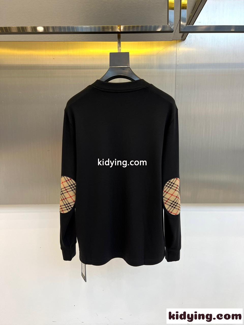エルボーパッチ付き クルーネック長袖Tシャツ バーバリー Tシャツ 偽物 ブラック-4