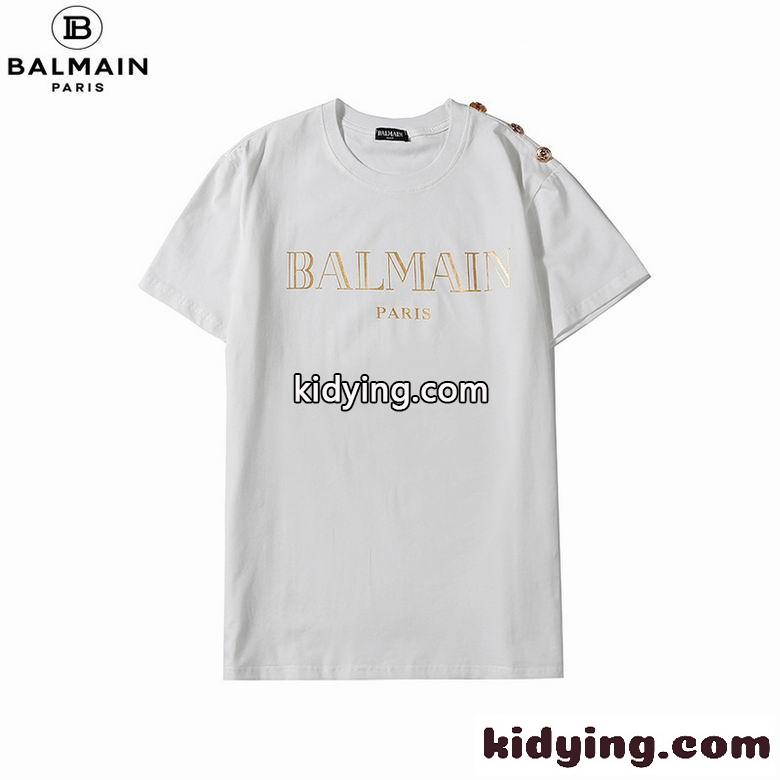 シンプル おしゃれ ロゴプリント ボタン付き バルマン Tシャツ コピー 半袖 クルーネック トップス-1