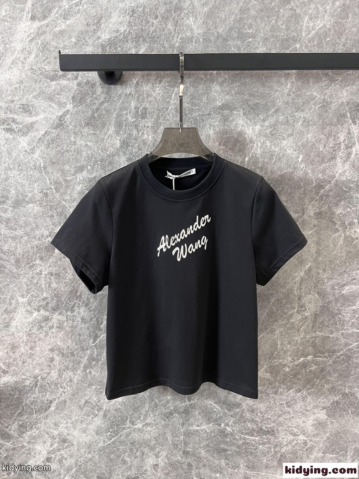 シンプル ロゴ コンパクト 半袖Tシャツ アレキサンダーワング Tシャツ コピー ブラック-1