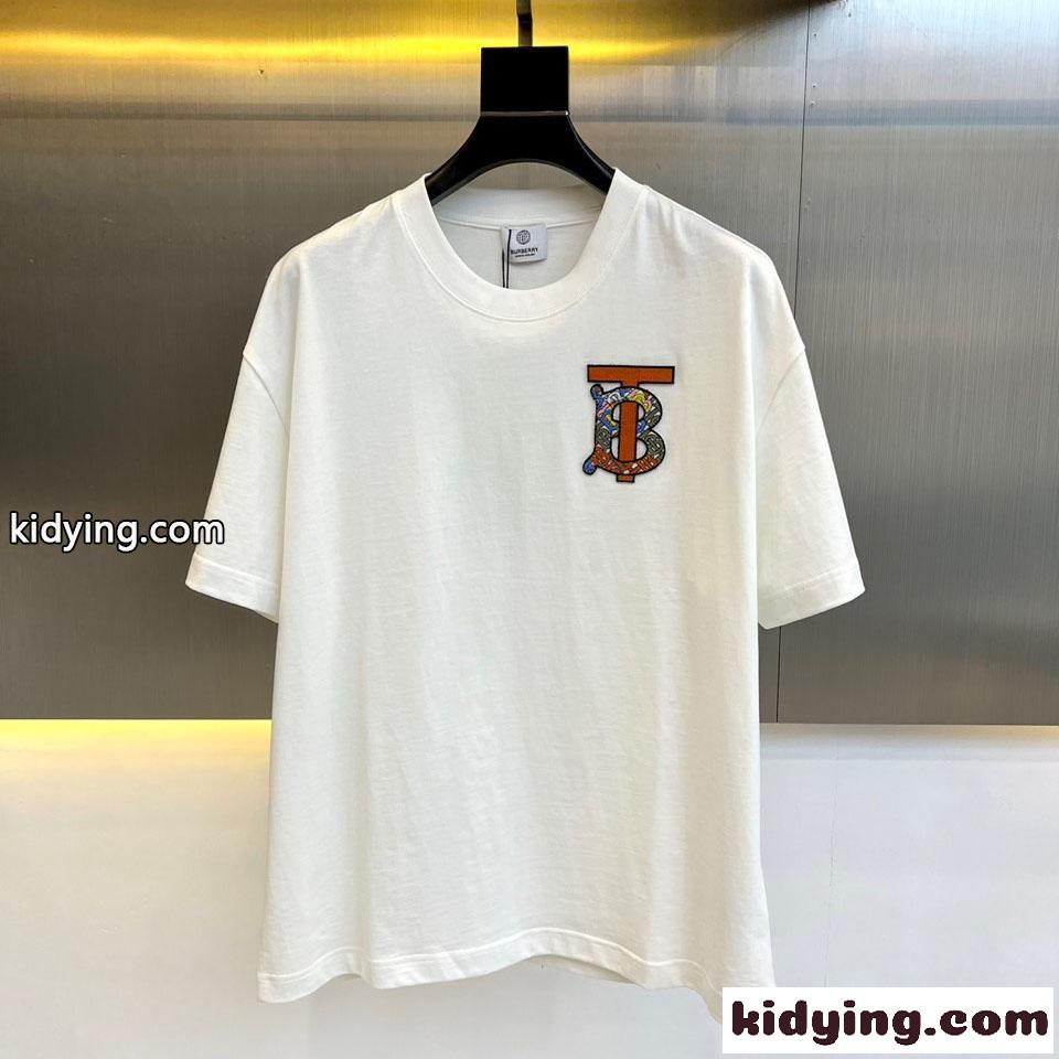 バーバリー Tシャツ コピー 大人気 ロゴ コットン クルーネック 半袖Tシャツ ホワイト-0
