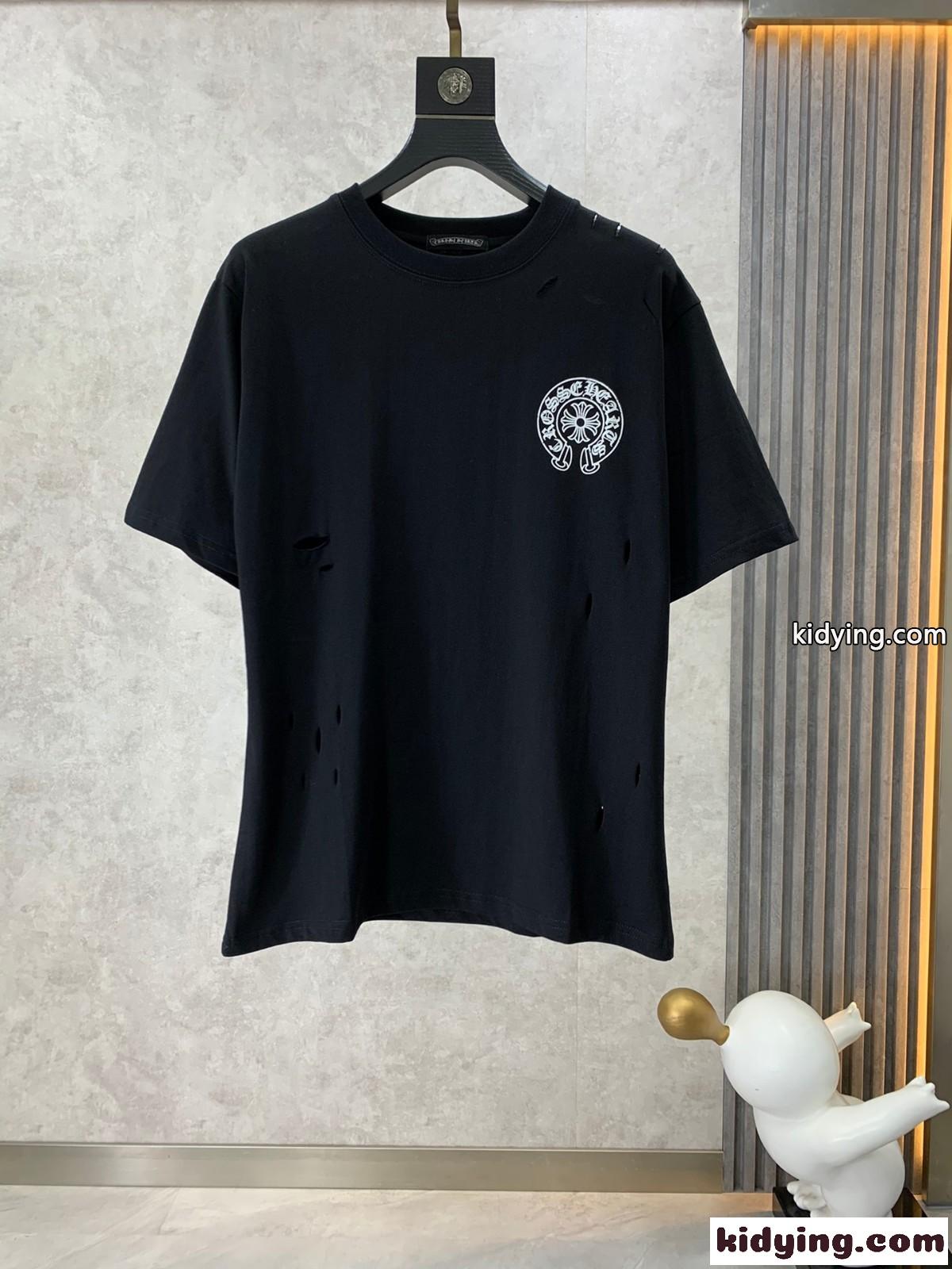 カジュアル ゆったり 快適 クルーネック クロムハーツ Tシャツ コピー コットン 半袖Tシャツ ブラック-0