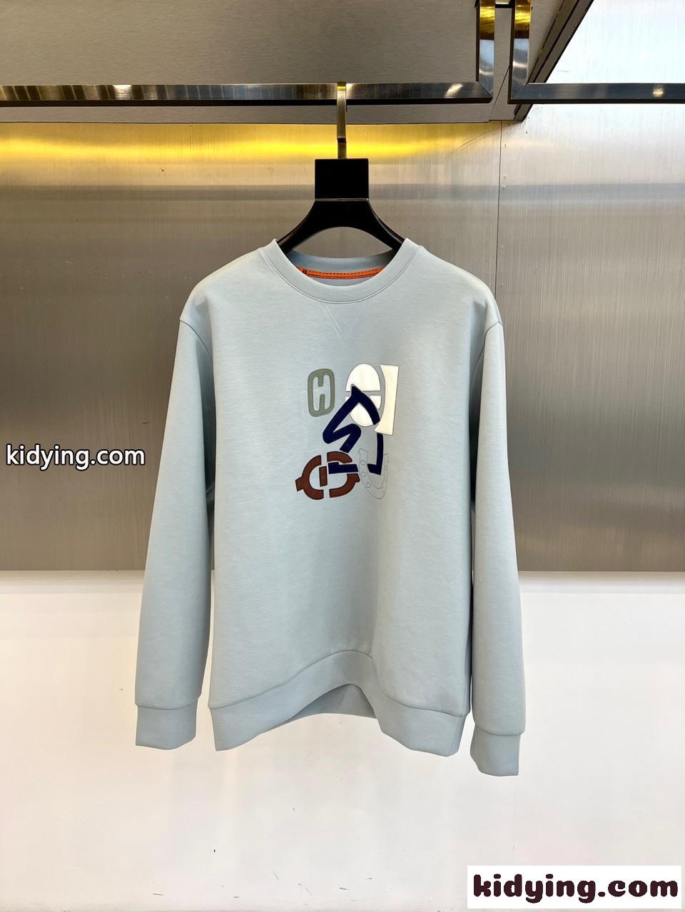 大人気 カジュアル レザーパッチ スウェットシャツ エルメス Tシャツ 偽物 クルーネック-1