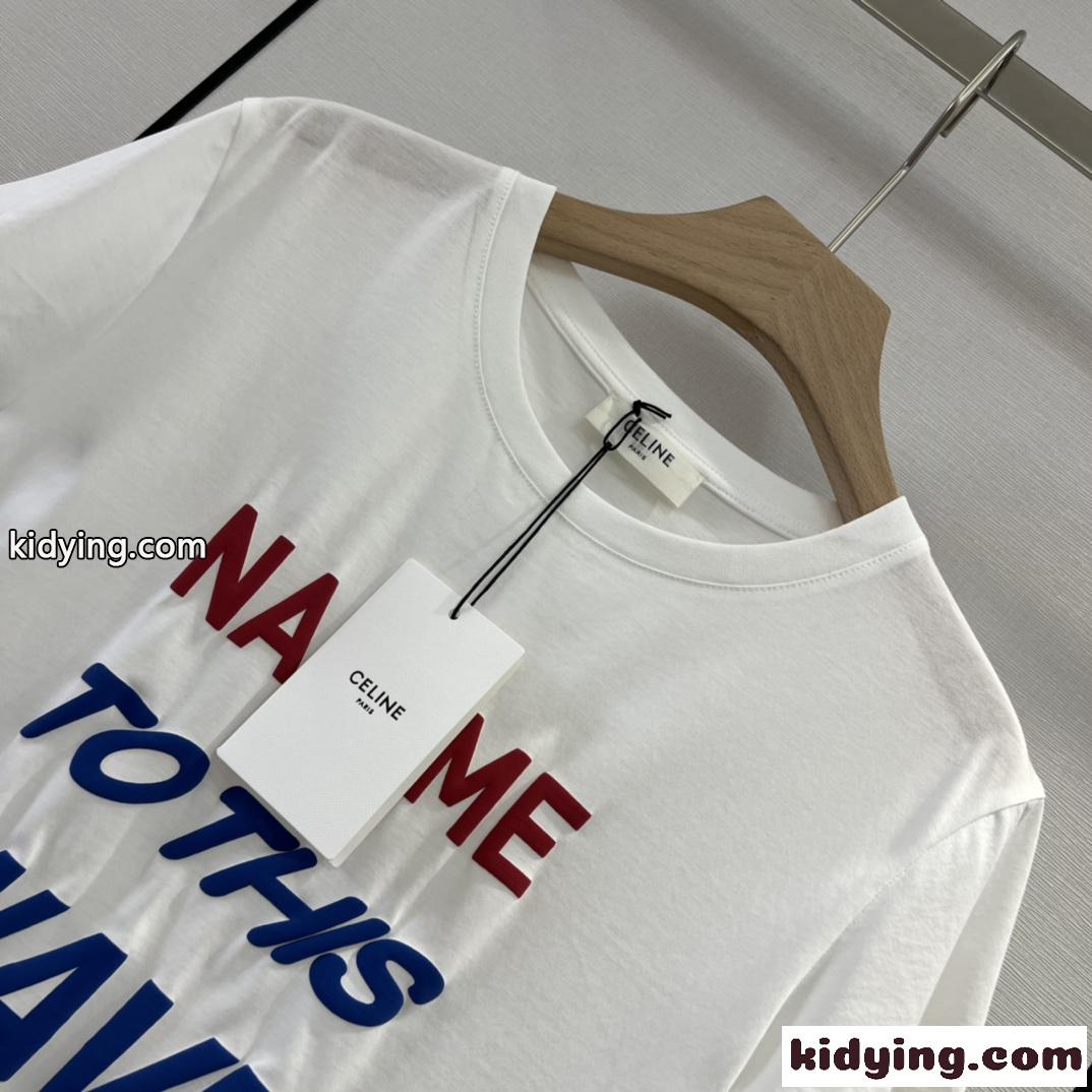 カジュアル 薄手 コットン クルーネック セリーヌ tシャツ コピー 春夏 定番 半袖 トップス-2