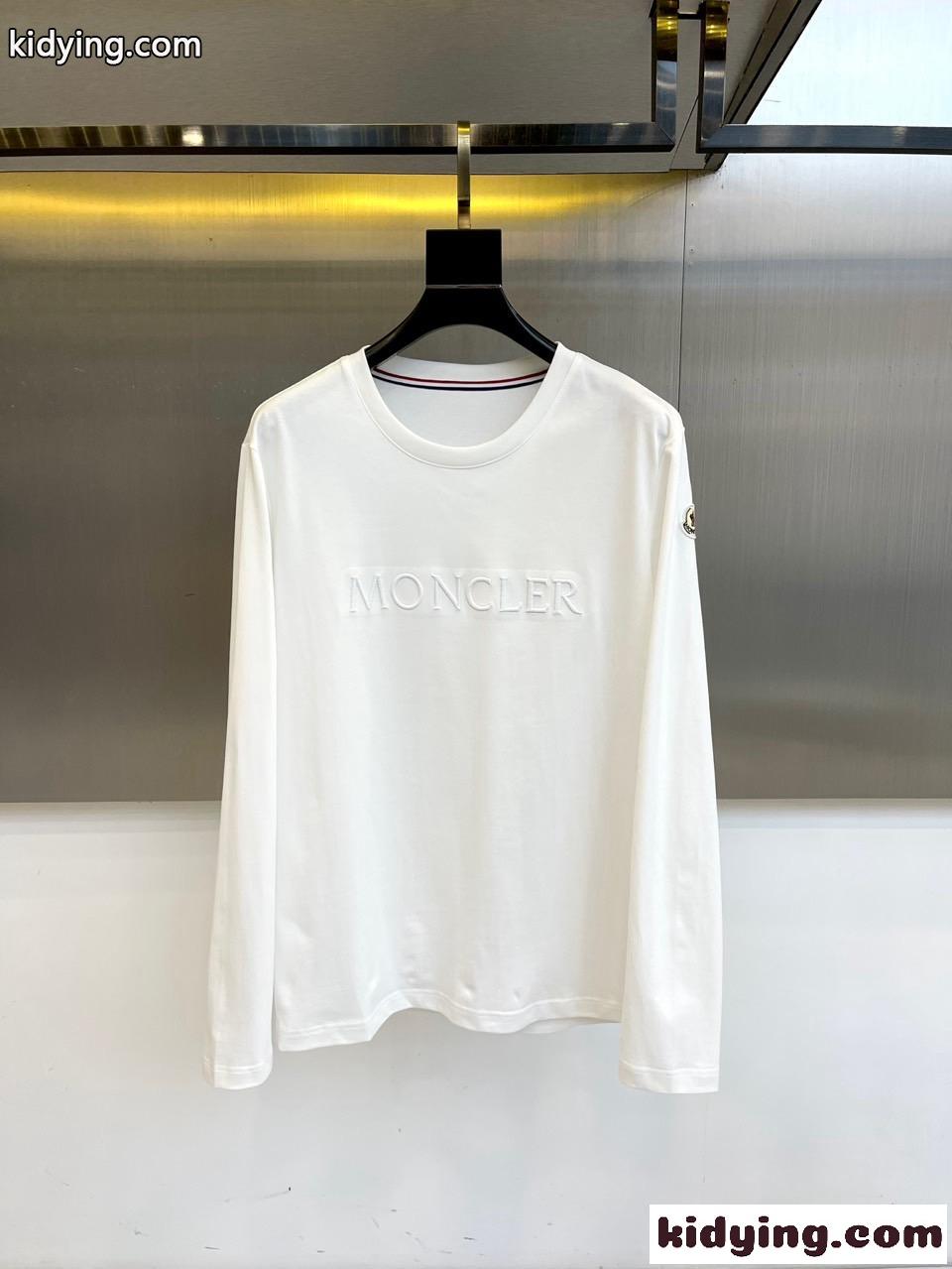 シンプル クルーネック 長袖Tシャツ モンクレール Tシャツ 偽物 ホワイト-0