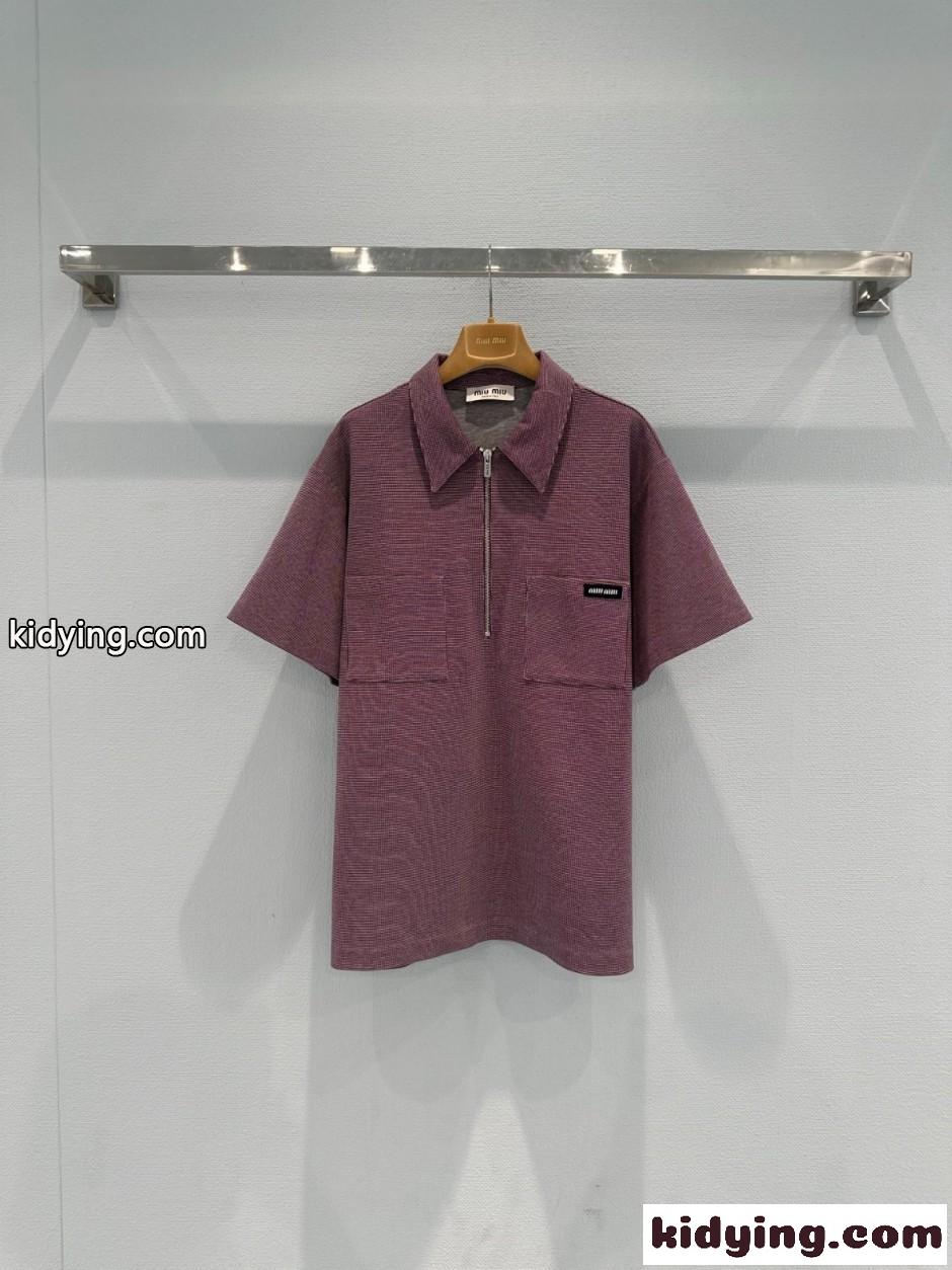 カジュアル コットン ハーフジップ ポロシャツ ミュウミュウ Tシャツ コピー-0