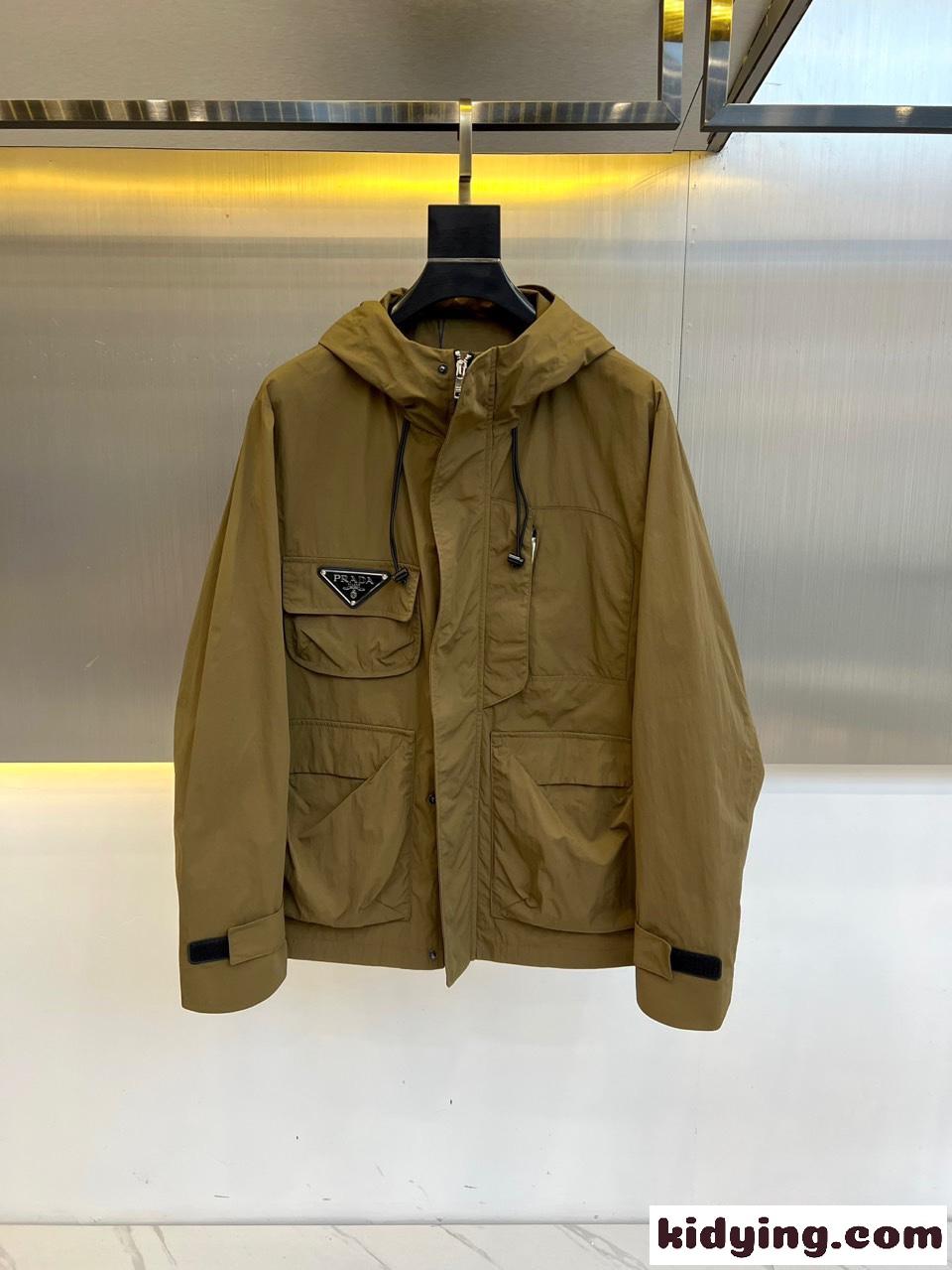 カジュアル おしゃれ フード付き アウター プラダ ジャケット コピー カーキグリーン-1