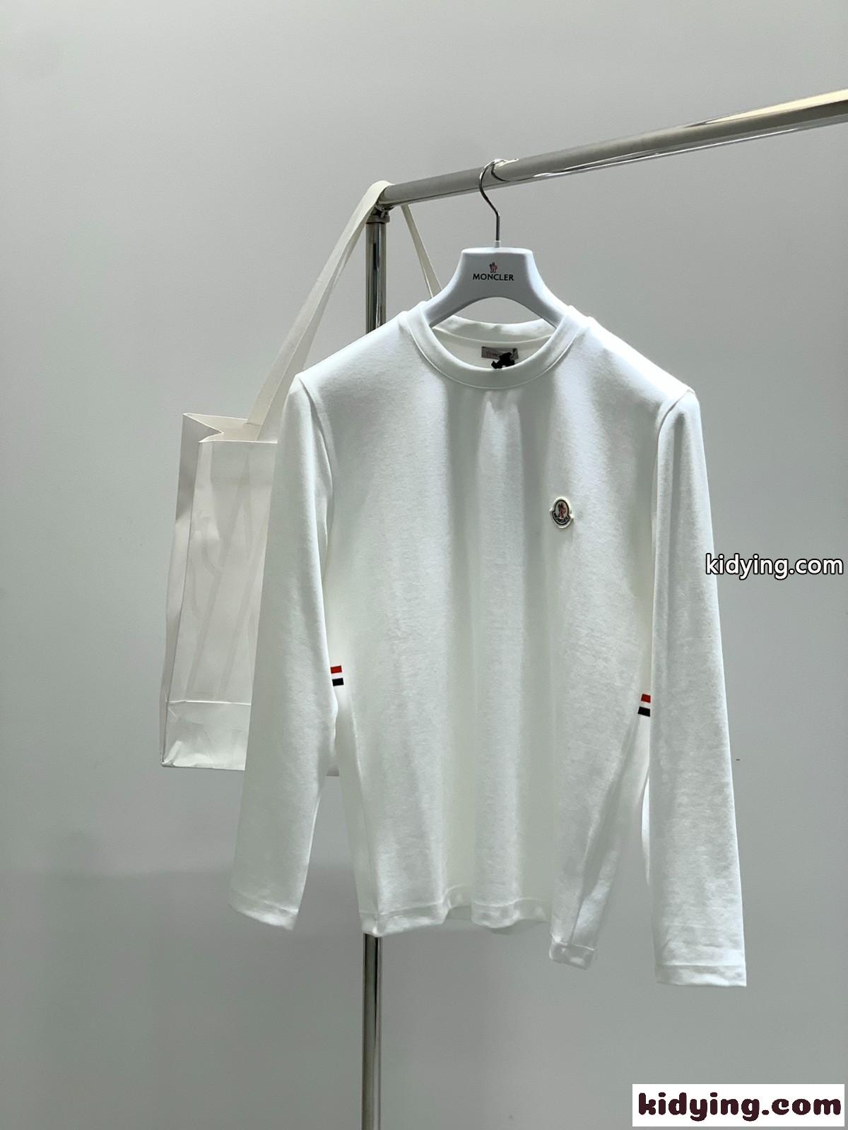 定番 クルーネック モンクレール Tシャツ 偽物 シンプル 長袖Tシャツ ホワイト-1