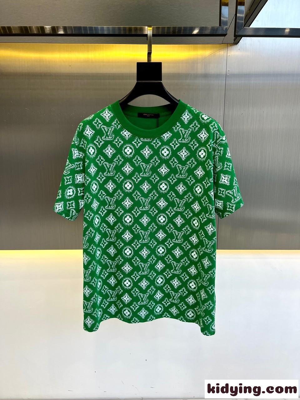 人気 モノグラム 半袖Tシャツ ルイ・ヴィトン Tシャツ コピー クルーネック グリーン-1