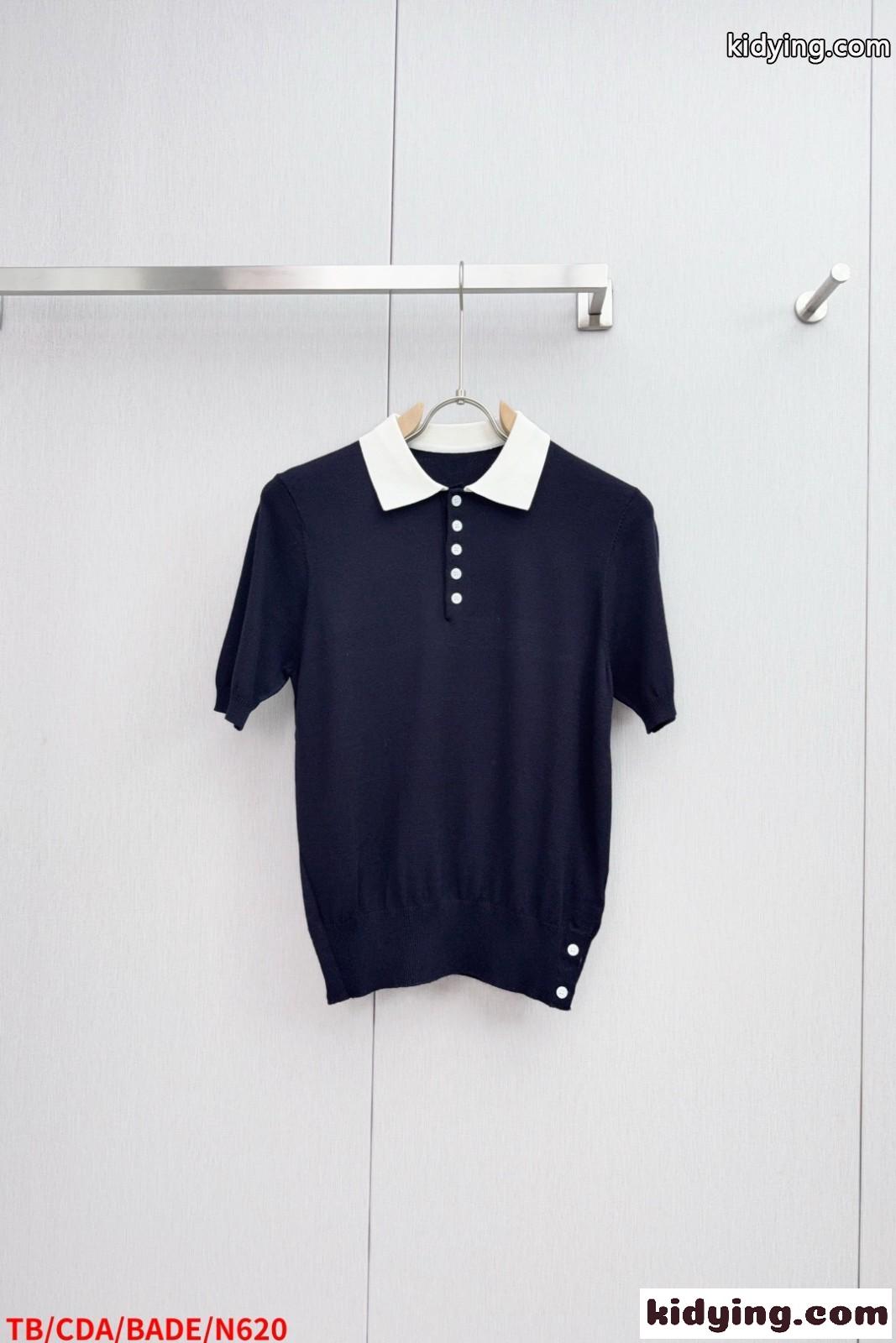 ユニセックス ニットポロシャツ トムブラウン Tシャツ 偽物 半袖トップス-1