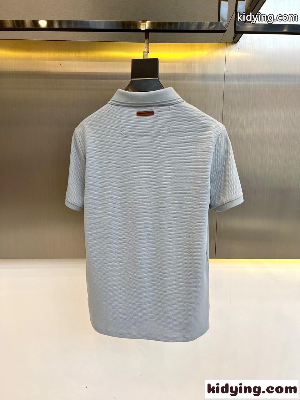 大人 カジュアル スキッパーポロシャツ エルメネジルド・ゼニア 半袖Tシャツ コピー グレー-4