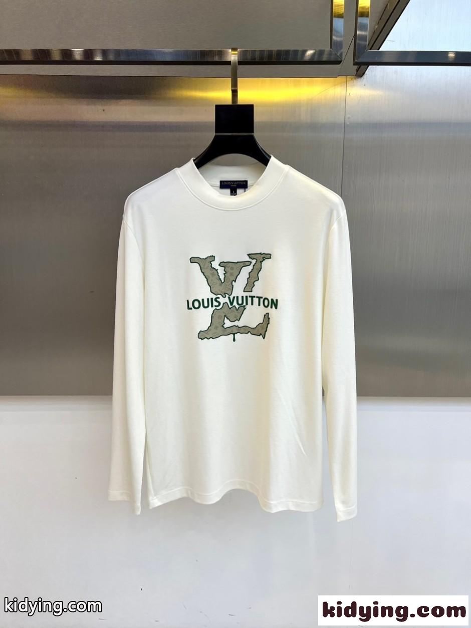 おしゃれ ロゴ入り クルーネック 長袖Tシャツ ルイ・ヴィトン Tシャツ 偽物 ホワイト-0