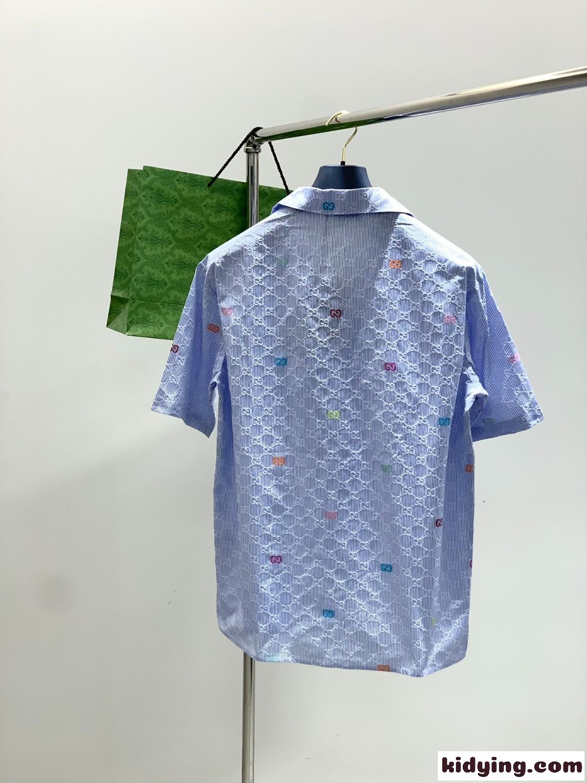 ストライプ コットン ボウリングシャツ グッチ シャツ コピー 半袖トップス-1