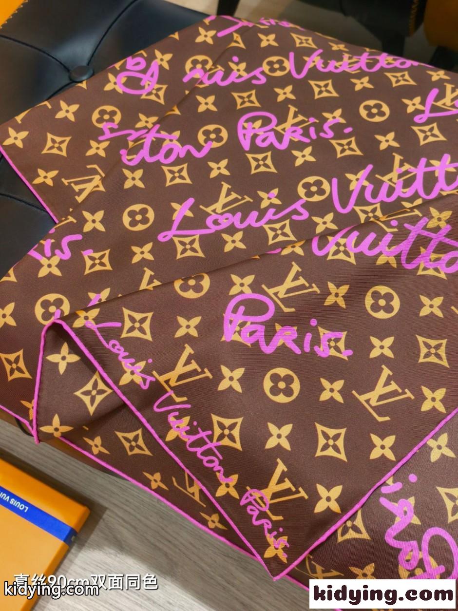 LV スクリプト シルクスカーフ ルイ・ヴィトン スカーフ コピー 90cm-2