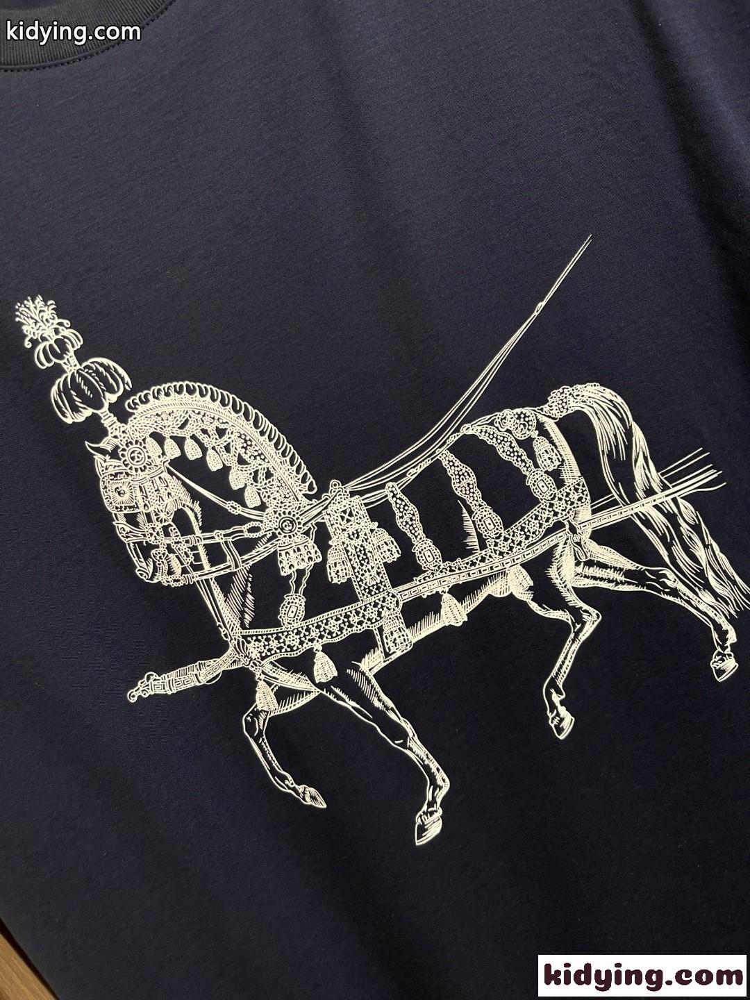 カジュアル プリント エルメス Tシャツ コピー クルーネック 半袖トップス-3