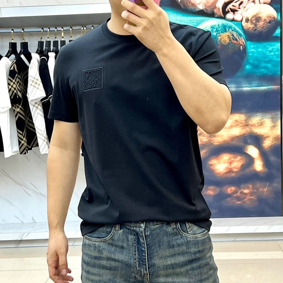 ロゴ入り クルーネック 半袖Tシャツ ロエベ Tシャツ 偽物 シンプル ブラック-2