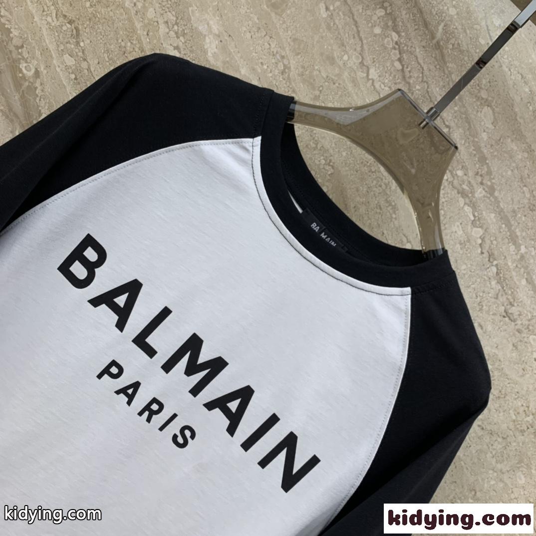 カジュアル ロゴプリント バルマン Tシャツ コピー コットン 半袖Tシャツ-1