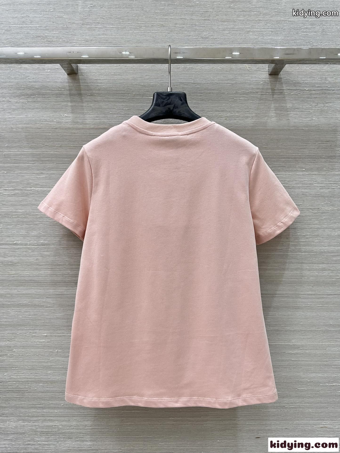 ハート ロゴ刺繍 コットン 半袖Tシャツ モンクレール Tシャツ 偽物 ピンク-4