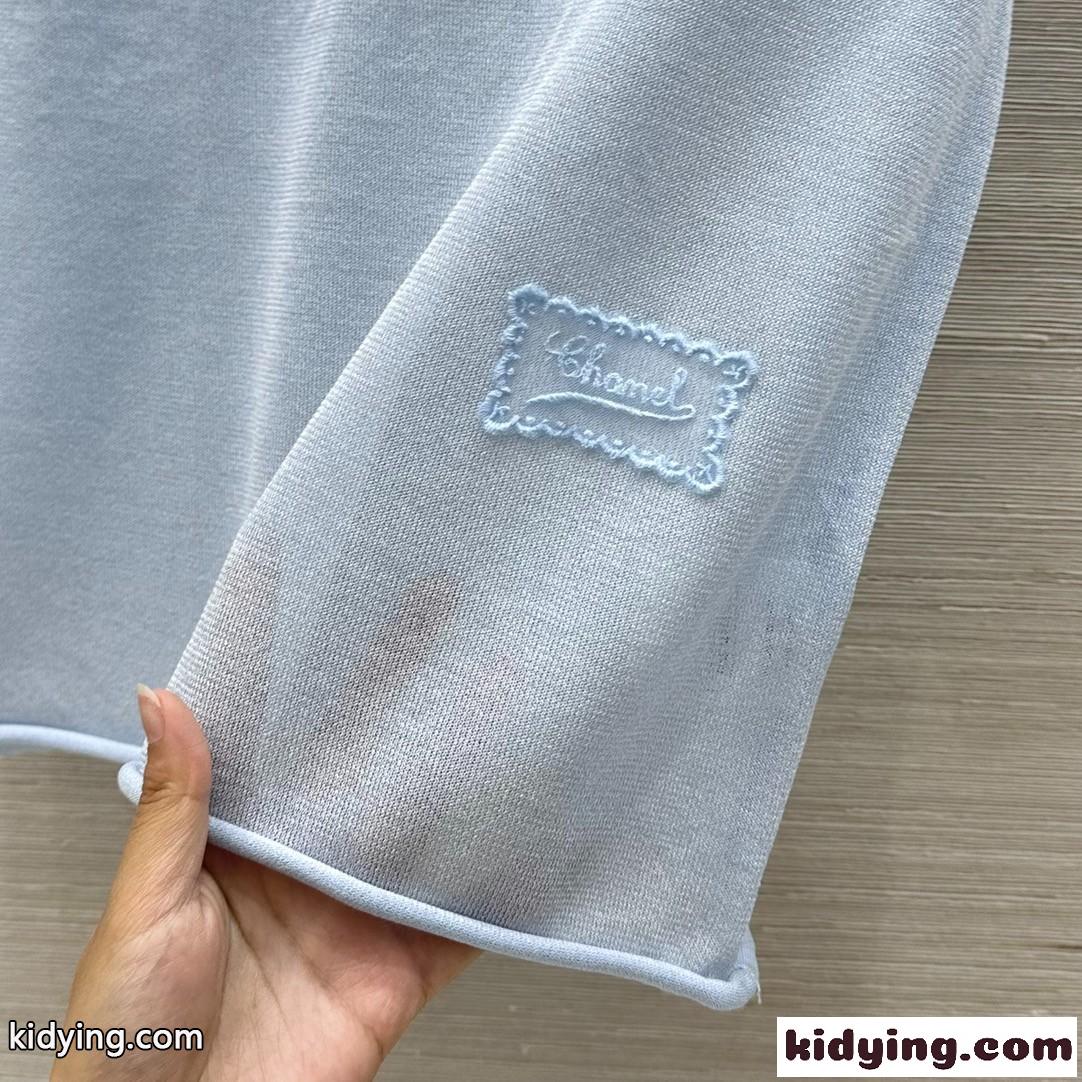 春夏 シンプル 半袖ニット トップス シャネル Tシャツ コピー ブルー-0