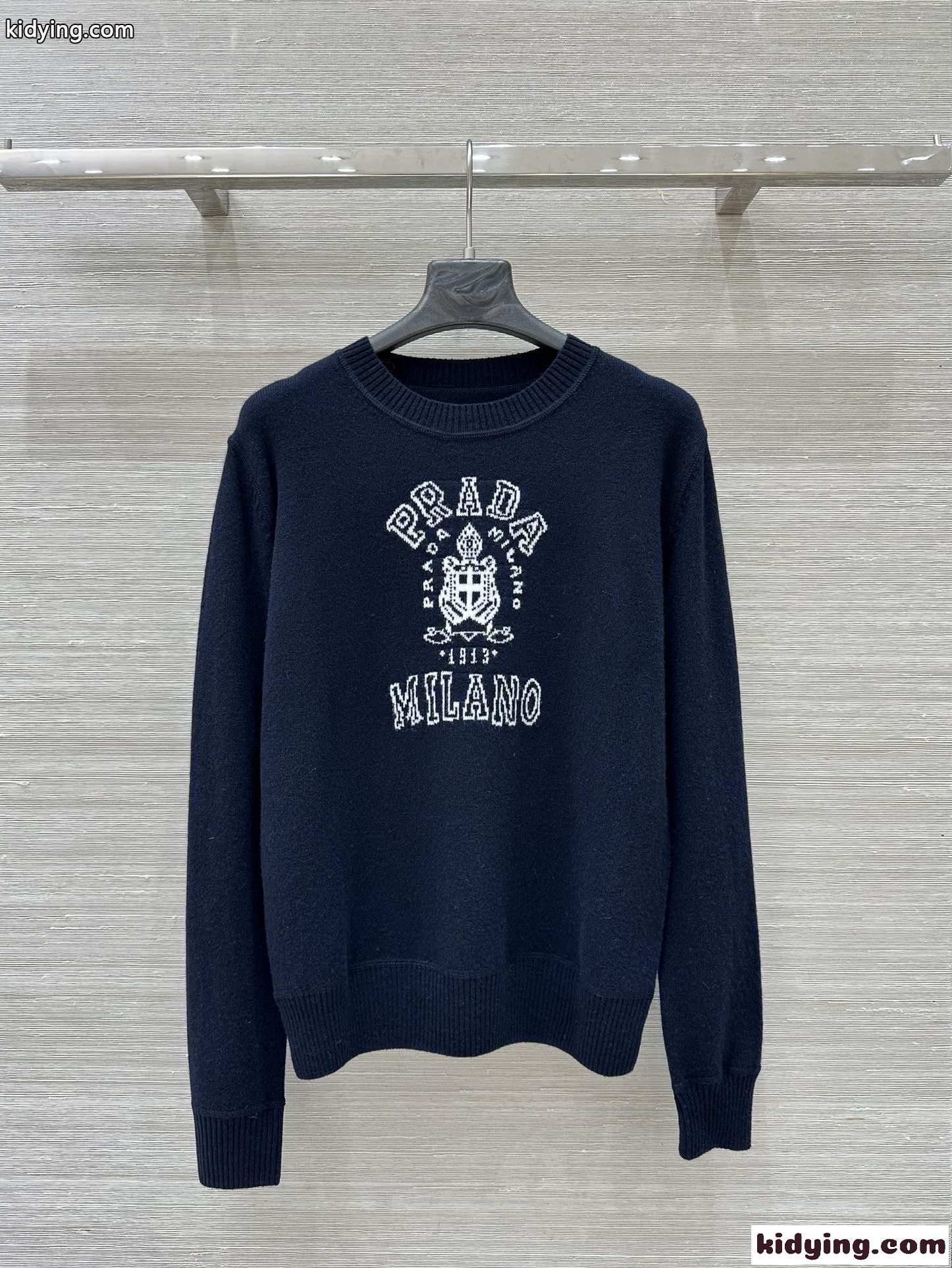 ウールxカシミヤ インターシャ セーター プラダ セーター コピー ユニセックス-2