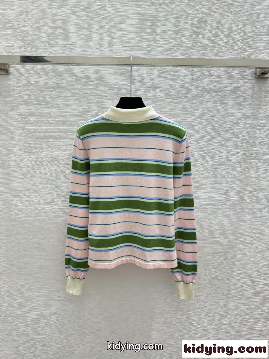 トリオンフ刺繍 マルチボーダー 長袖ポロシャツ セリーヌ Tシャツ 偽物-1