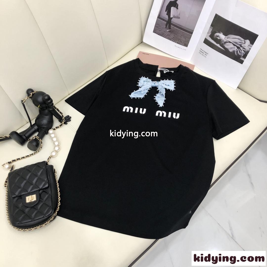 ベーシック 可愛い ロゴ プリント リボン クルーネック ミュウミュウ 半袖tシャツ コピー 春夏 レディース トップス-0