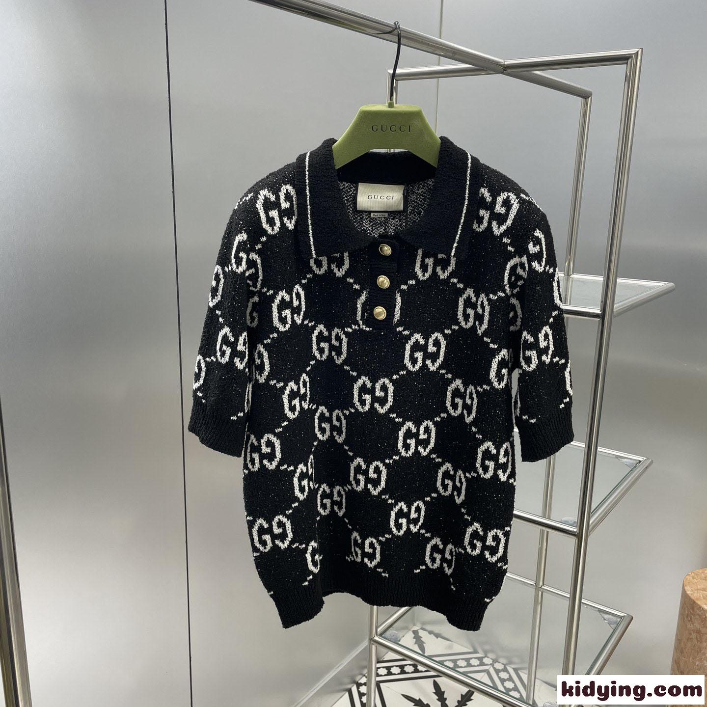 上品 GGジャガード ファインコットン ポロトップ グッチ ニット コピー ショートスリーブ-0