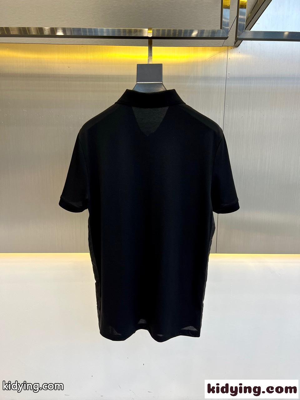 シンプル コットンピケ ポロシャツ プラダ Tシャツ コピー ブラック-3