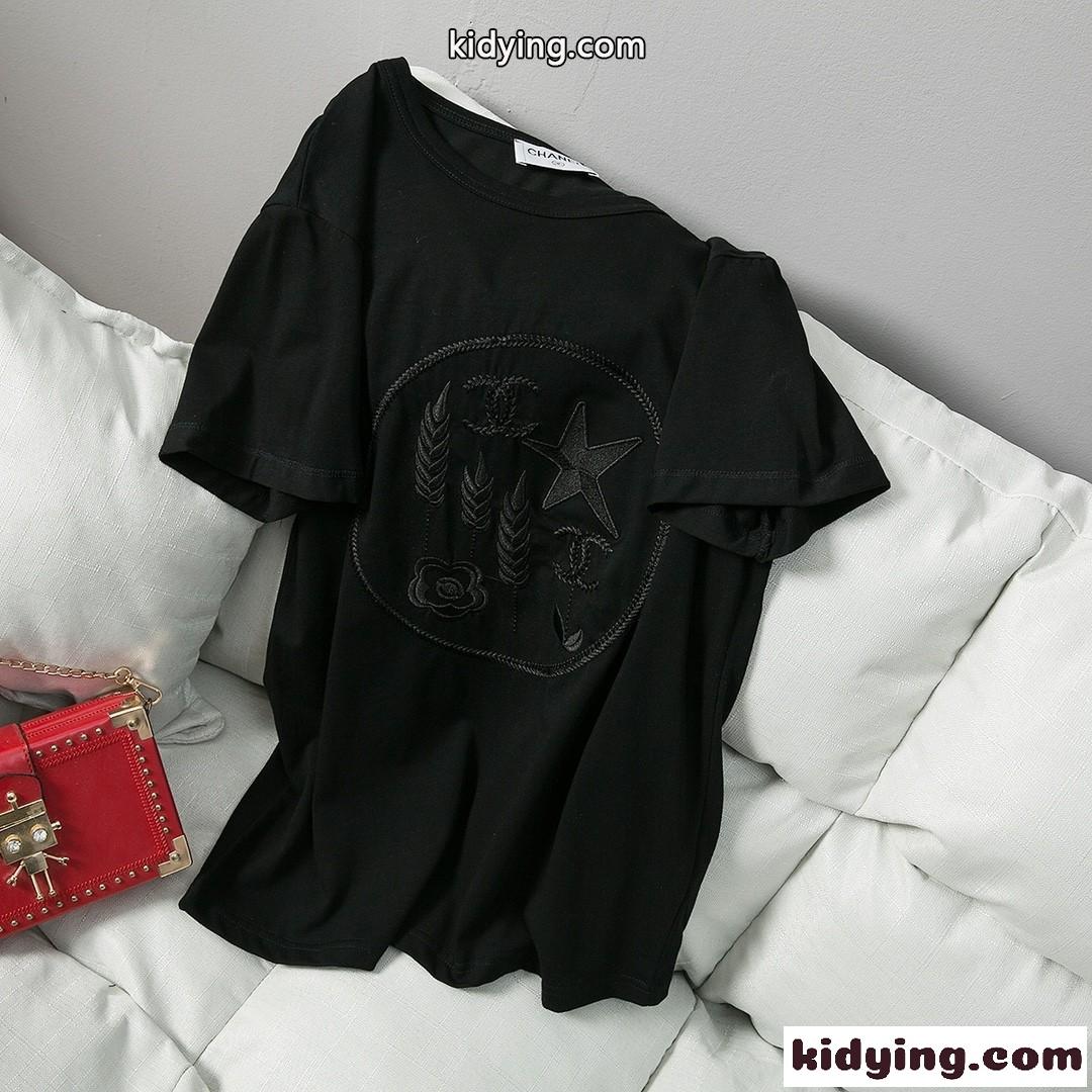 選べる5色 刺繍入り ゆったり 着痩せ チュニック シャネル Tシャツ レディース コピー 体型カバー コットン 着心地いい-0