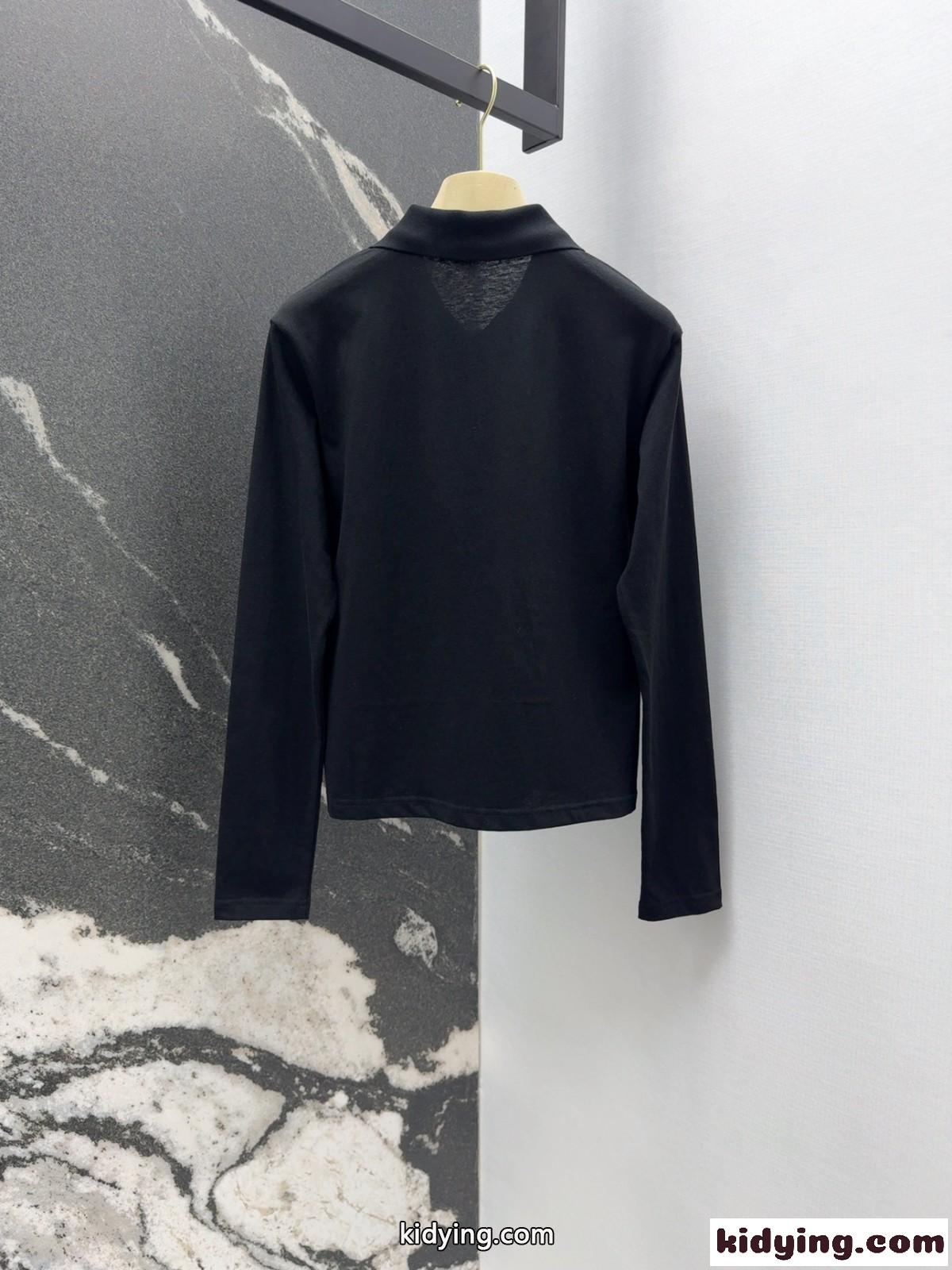 カジュアル ロゴパッチ 長袖 ポロシャツ ミュウミュウ Tシャツ コピー ブラック-3