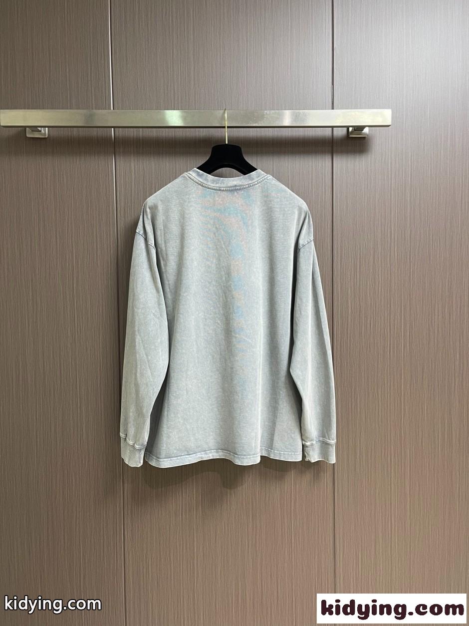 カジュアル ロゴ入り 長袖Tシャツ バレンシアガ Tシャツ 偽物 コットン グレー-1