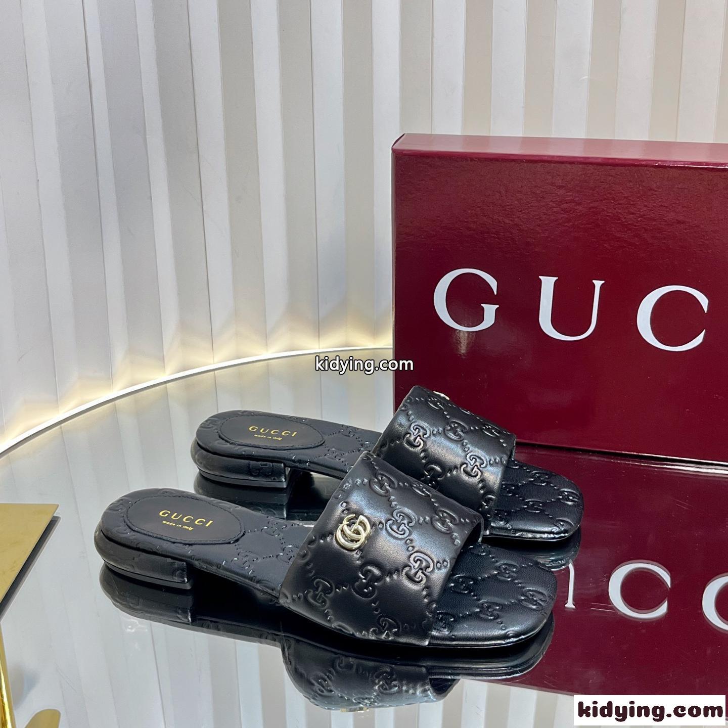人気 ダブルG付き ウィメンズ スライドサンダル グッチ サンダル スーパーコピー ブラック-1
