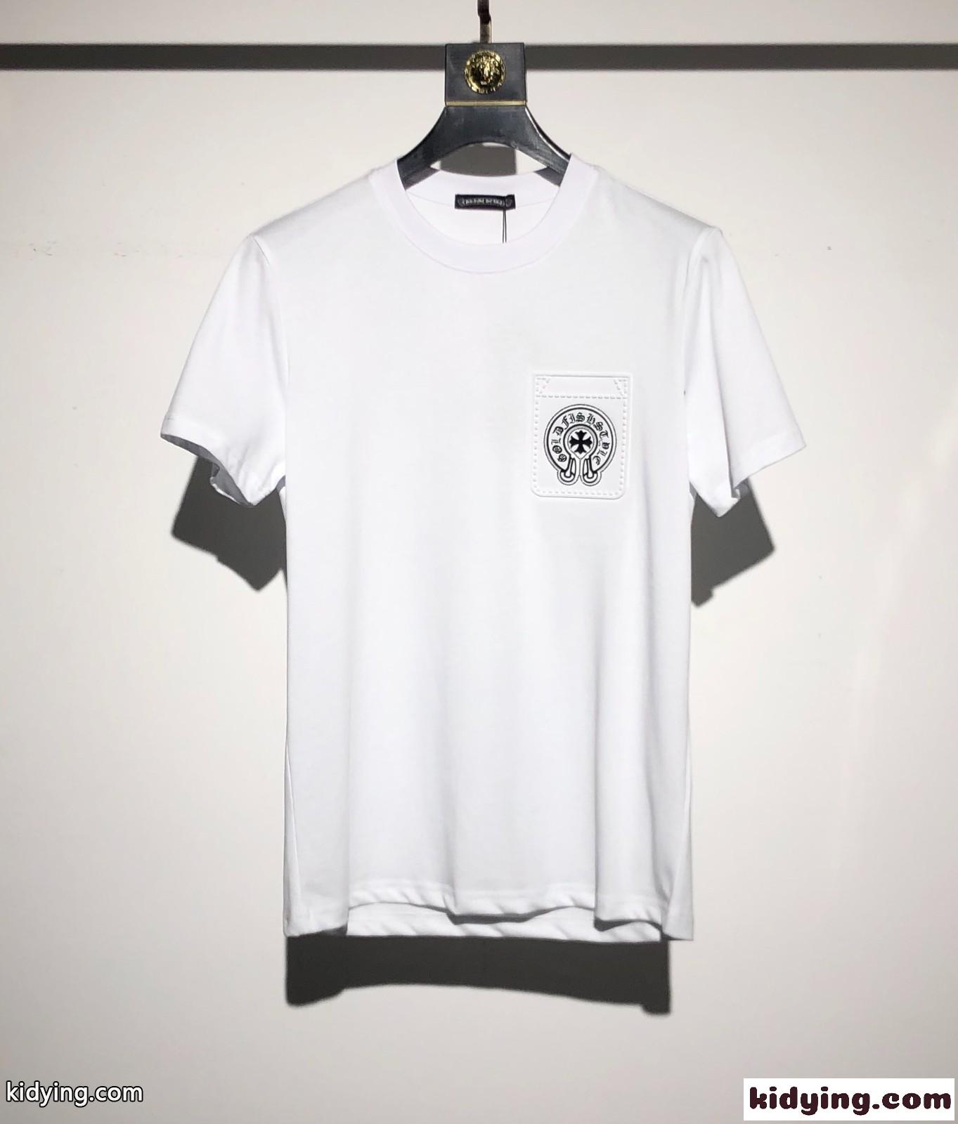 カジュアル おしゃれ 柔らかい 高品質 着心地いい クールネック 半袖 メンズ クロムハーツ tシャツ コピー ホワイト ブラック-3