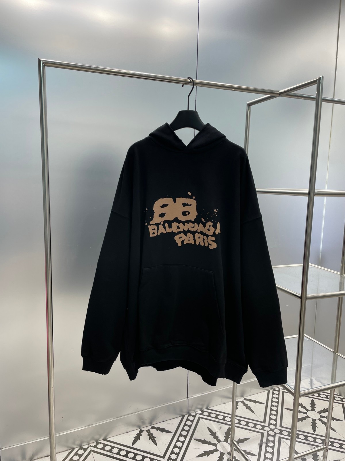 カジュアル バレンシアガ HAND DRAWN BB ICON HOODIE ラージフィット コピー ブラック-0