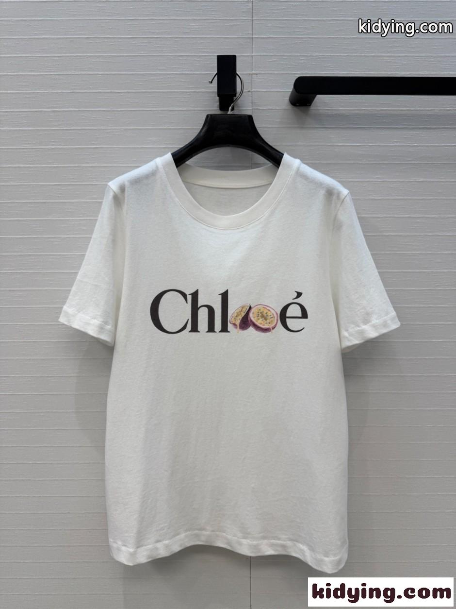 コットン プリント 半袖Tシャツ クロエ Tシャツ コピー ホワイト-0