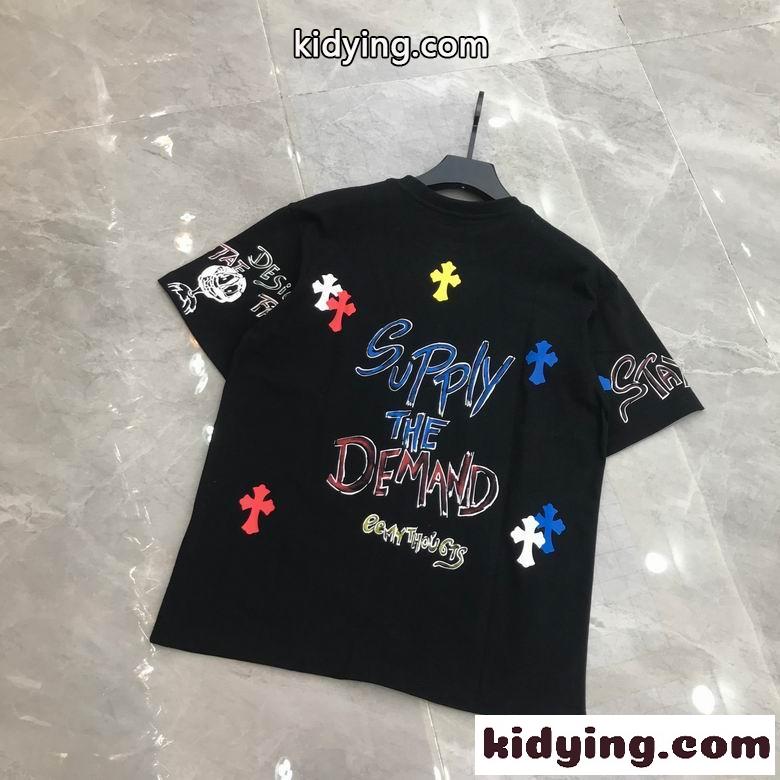 オシャレ ロゴ クルーネック 着心地抜群 柔らかい 通気性 クロムハーツ 半袖Tシャツ コピー カジュアル ホワイト ブラック-1