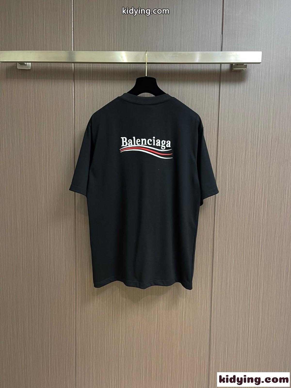 人気 POLITICAL CAMPAIGN 半袖Tシャツ バレンシアガ Tシャツ コピー ブラック-1