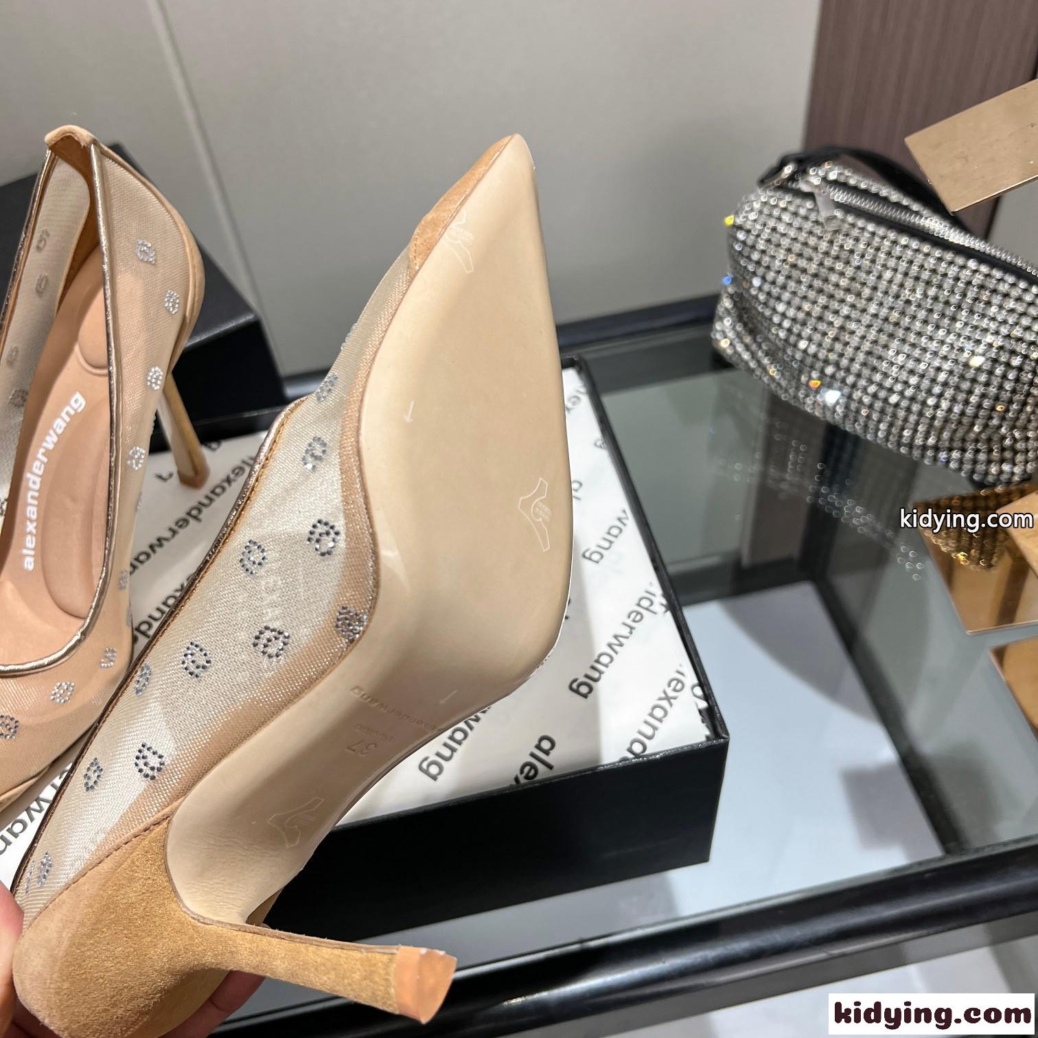 アレキサンダーワング パンプス コピー Delphine メッシュパンプス クリスタル装飾付き ベージュ-4
