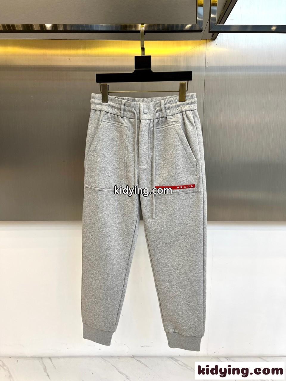 プラダ パンツ 偽物 ロゴ入り カジュアル コットン ジョガーパンツ グレー-0