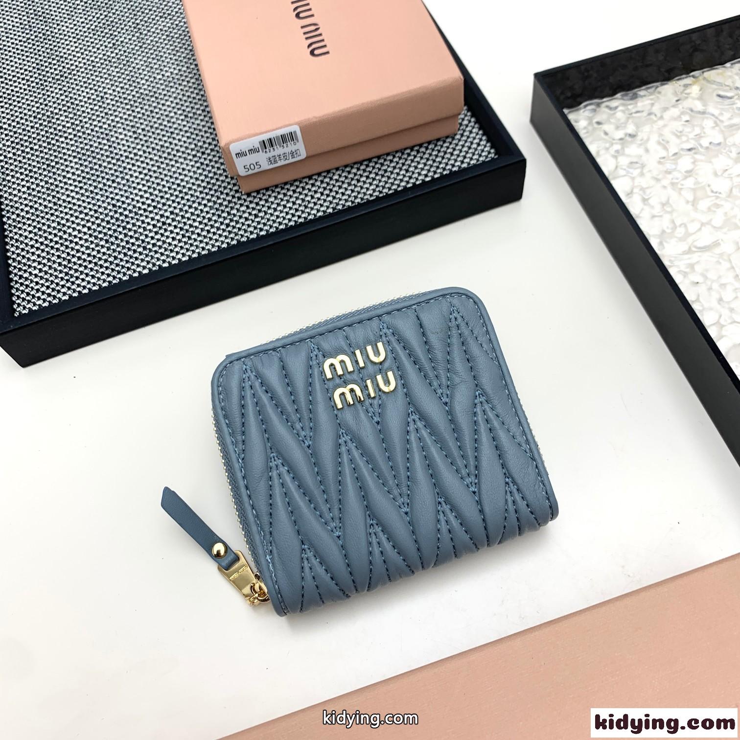 マテラッセレザー コンパクト財布 ミュウミュウ 財布 コピー ブルー-1