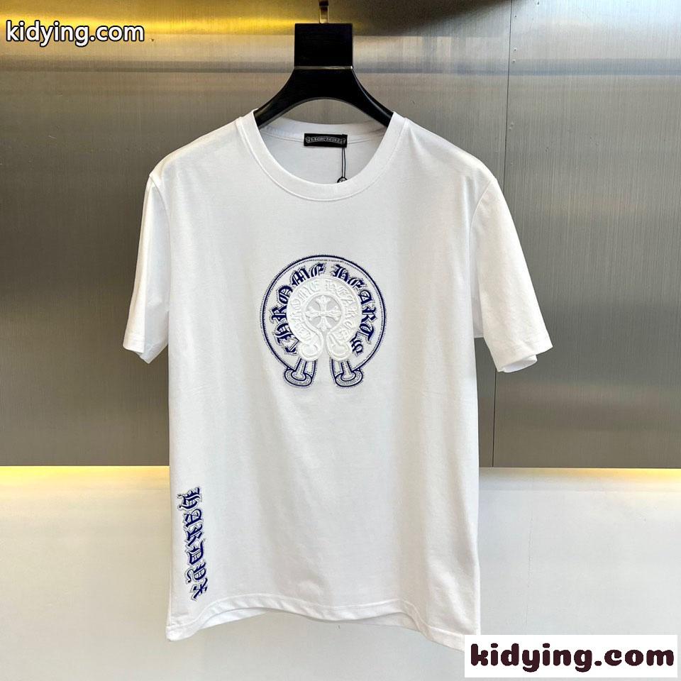 おしゃれ カジュアル クルーネック ロゴ クロムハーツ Tシャツ コピー コットン ホワイト-0