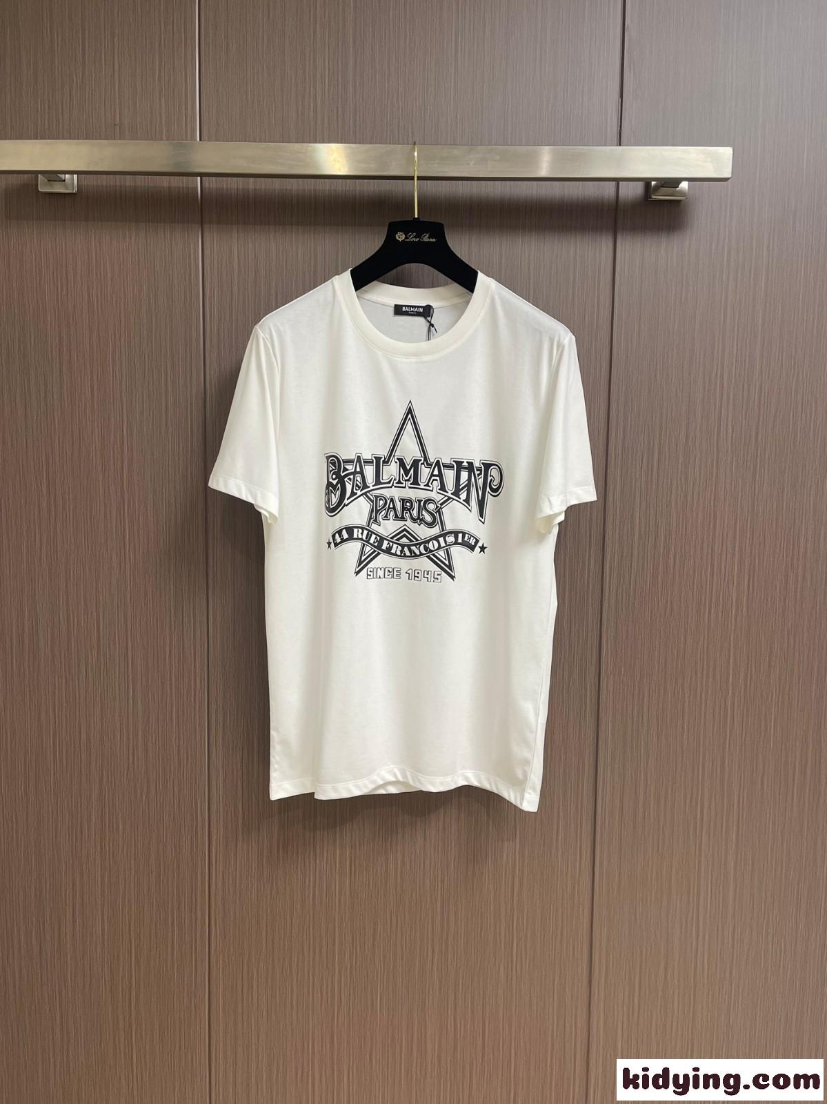 Balmain スター プリント 半袖Tシャツ バルマン Tシャツ コピー ホワイト-1