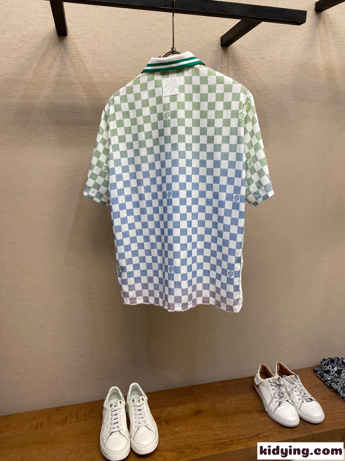 ダミエ グラディエント プリントシルクポロシャツ ルイ・ヴィトン Tシャツ コピー-0