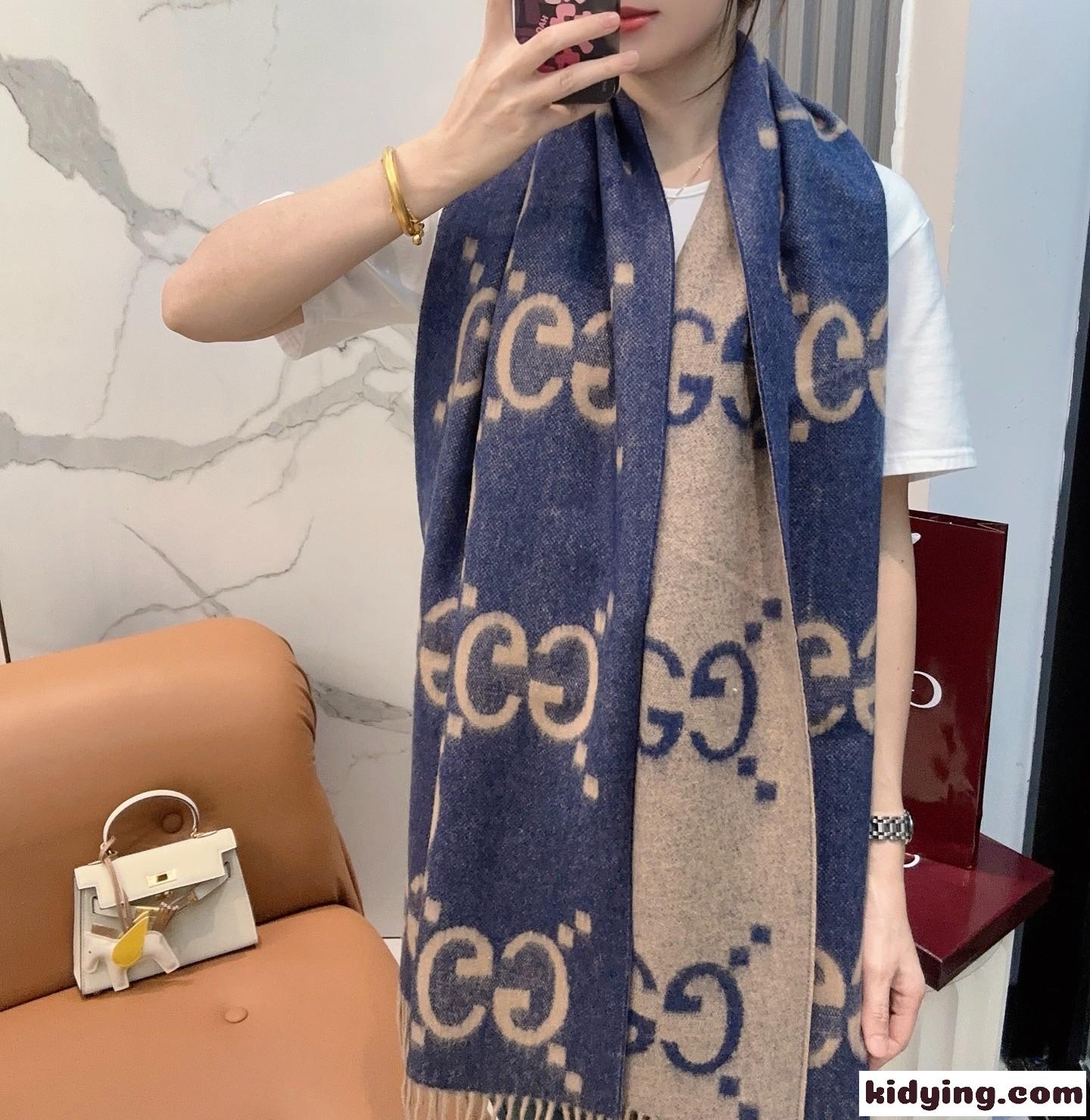 リバーシブル ユニセックス グッチ スカーフ 偽物 ジャンボGG カシミヤ マフラー-0