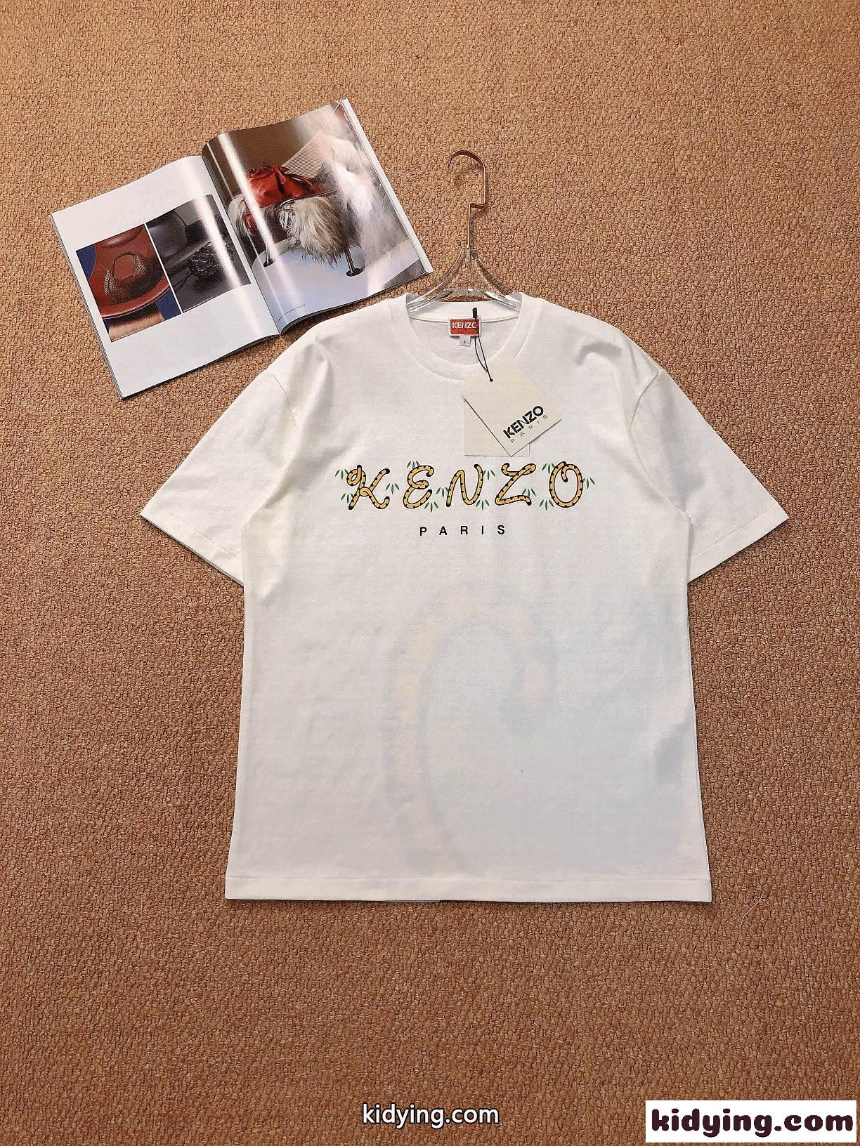 可愛い 定番 タイガー ロゴ プリント ケンゾー tシャツ レディース コピー 合わせやすい クールネック 半袖 ホワイト ブラック-1