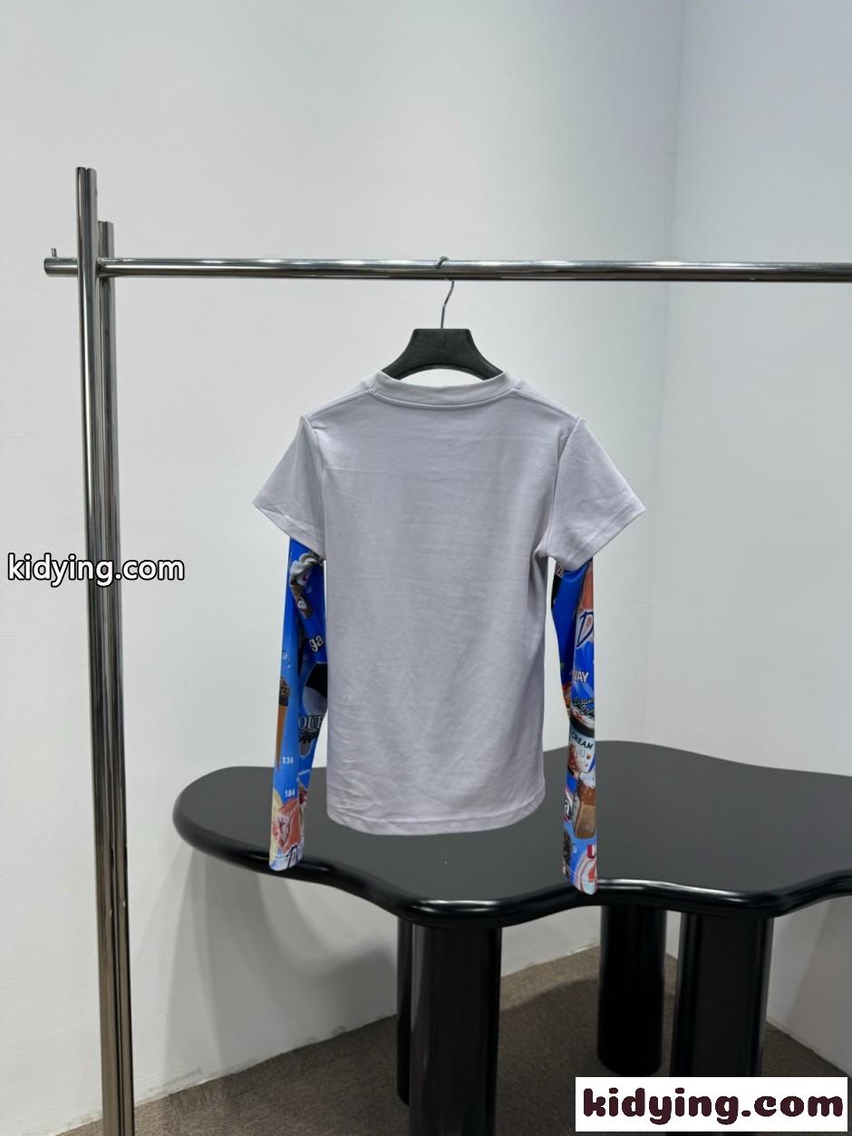 レイヤード風 グラフィック ロングスリーブTシャツ バレンシアガ Tシャツ コピー-1