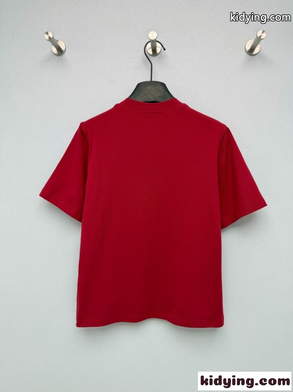 シンプル クルーネック 半袖Tシャツ バーバリー Tシャツ 偽物 コットン レッド-3