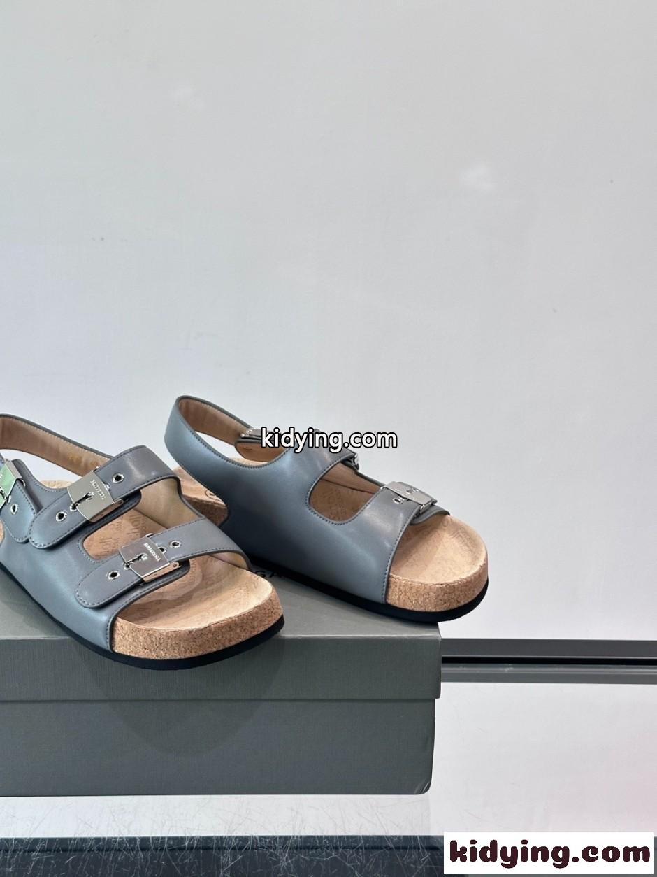 カジュアル 人気 バレンシアガ x Scholl レザー サンダル スーパーコピー グレー-3