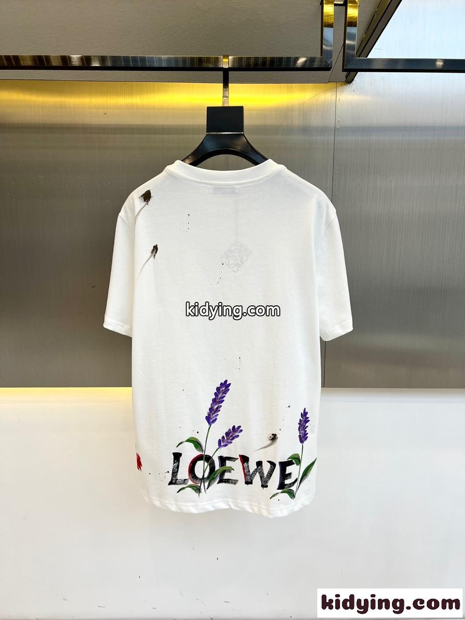 カジュアル プリント クルーネック 半袖Tシャツ ロエベ Tシャツ 偽物 コットン ホワイト-4