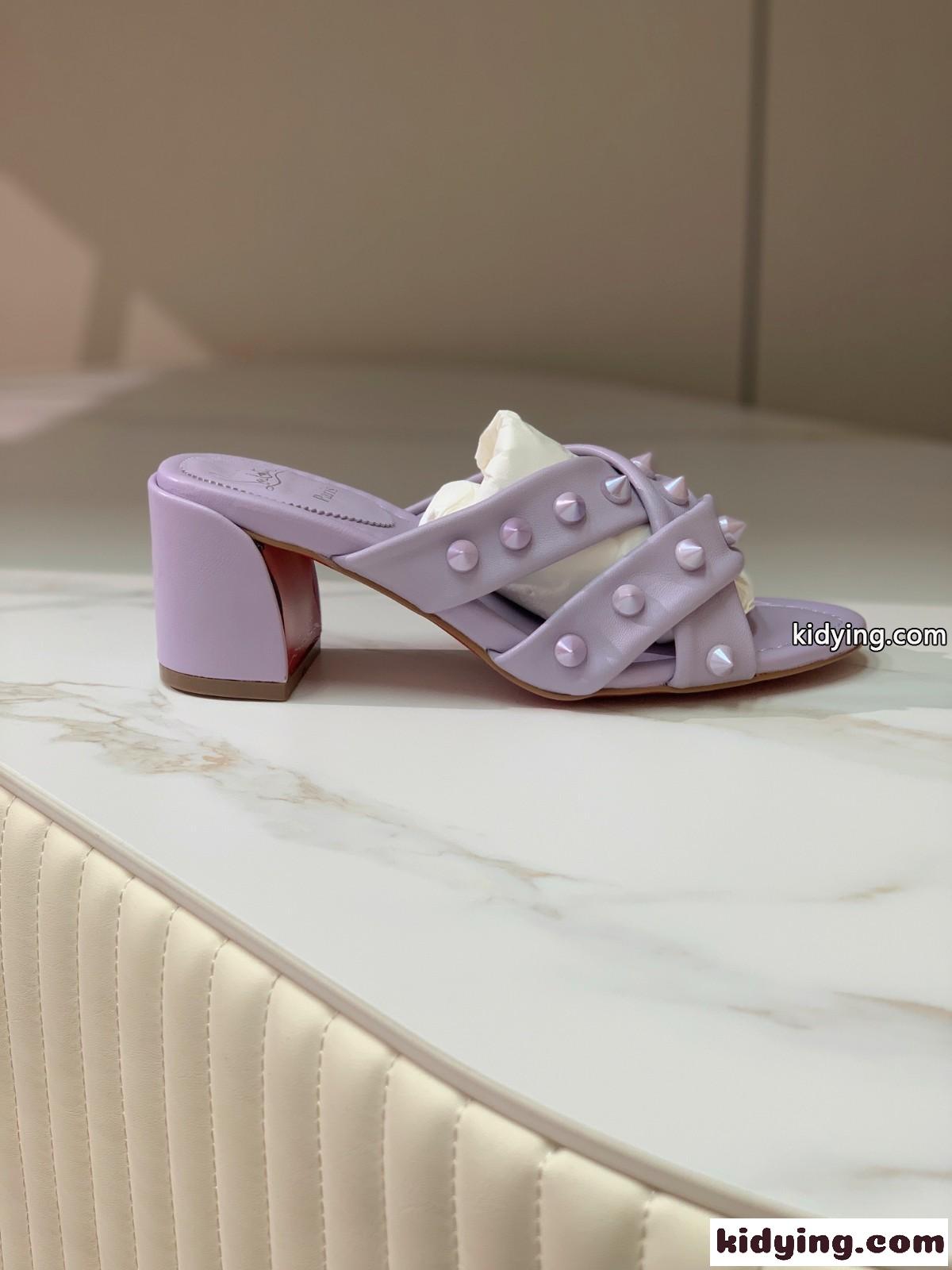 人気 5.5cm Spika Club レディース ミュールサンダル クリスチャン・ルブタン サンダル コピー パープル-3